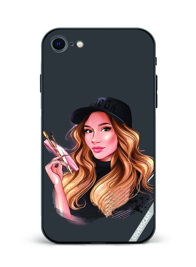 Protective Case Cover For Apple iPhone SE 2020 Girl Design Black
