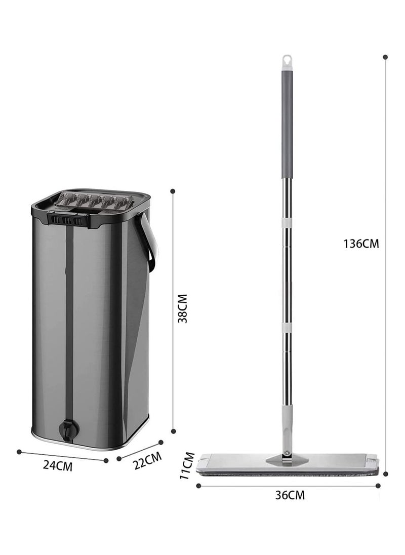 LIMOS - Floor Cleaner Bucket Mop Set Squeeze Microfiber Flat 6pcs Washable and Reusable - Image 1