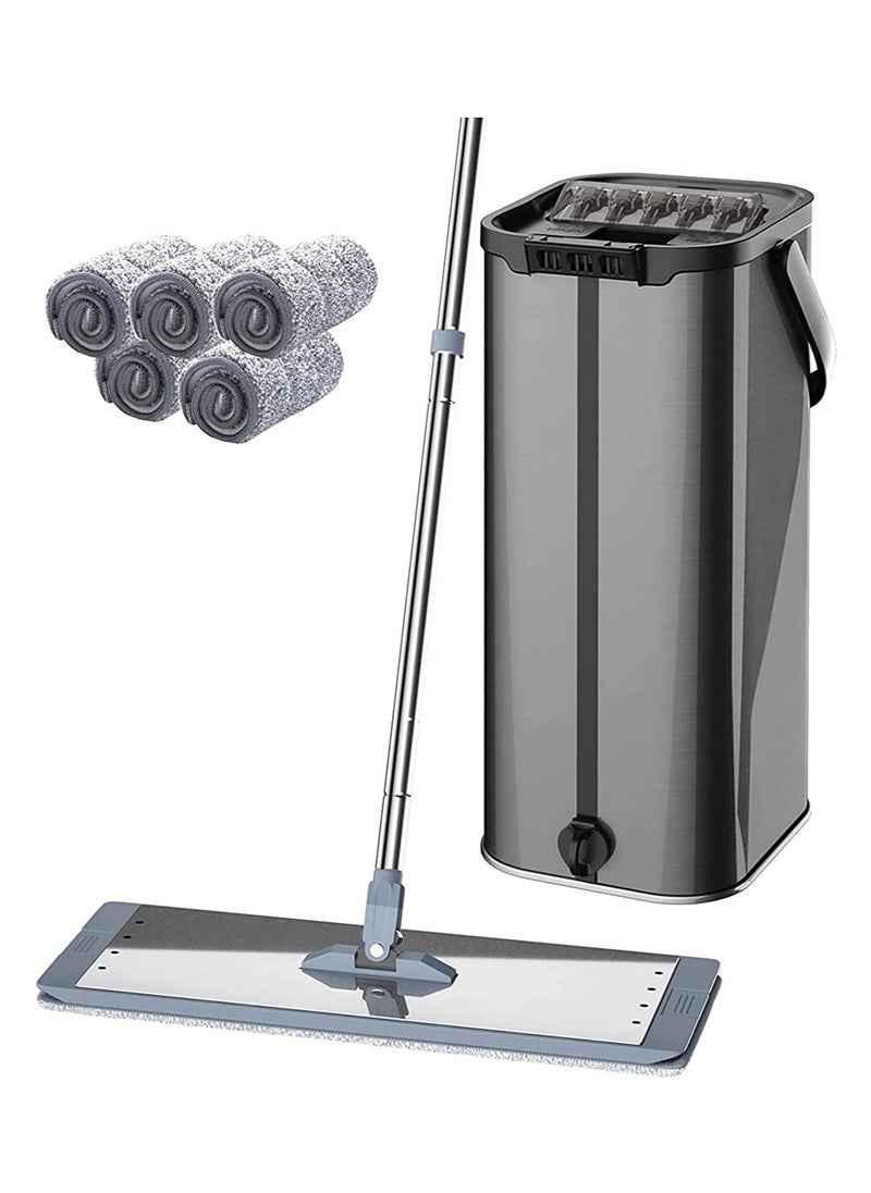 LIMOS - Floor Cleaner Bucket Mop Set Squeeze Microfiber Flat 6pcs Washable and Reusable - Image 1