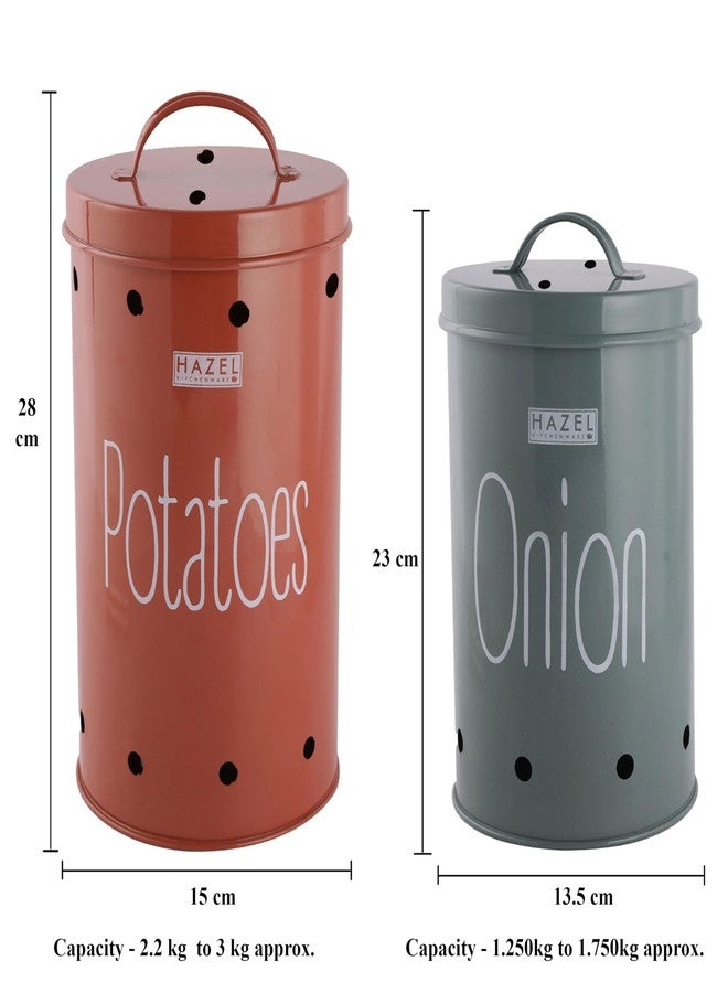 HAZEL Galvanized Onion Potato Storage Container For Kitchen | Storage Set with Lid, Potato & Onion Container, Set of 2, Assorted - Image 3
