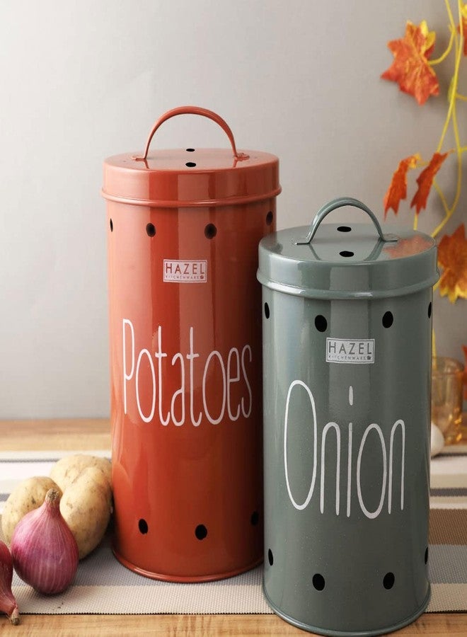HAZEL Galvanized Onion Potato Storage Container For Kitchen | Storage Set with Lid, Potato & Onion Container, Set of 2, Assorted - Image 1