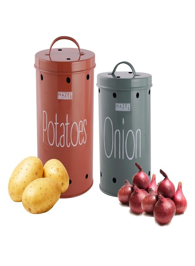 HAZEL Galvanized Onion Potato Storage Container For Kitchen | Storage Set with Lid, Potato & Onion Container, Set of 2, Assorted - Image 2