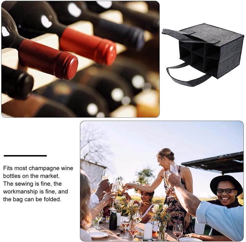 GREENSHEEP 6 Bottle Wine Carrier Bag, Reusable Wine Bottle Tote Bag, Portable Wine Travel Bag with Handle for Picnic, Camping, Travel, Wine Tasting, Party (Grey) - Image 5