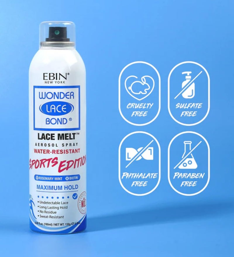 EBIN NEW YORK Wonder Lace Melt Spray Sports Edition - Rosemary Mint + Biotin (180ml) | Sweat & Water Resistant | Long-Lasting Hold & Edge Protection | Undetectable Lace Formula - Image 4