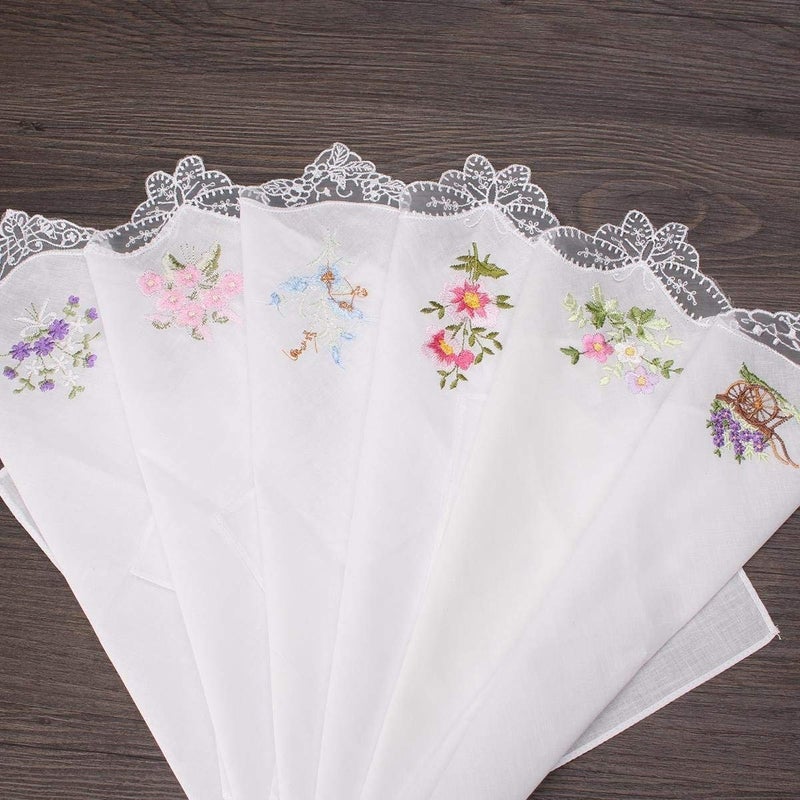 TanQiang Embroidered Butterfly Lace Flower Hankies 6PCS Vintage Cotton Women Napkin Floral Assorted Cloth Portable Ladies Handkerchief