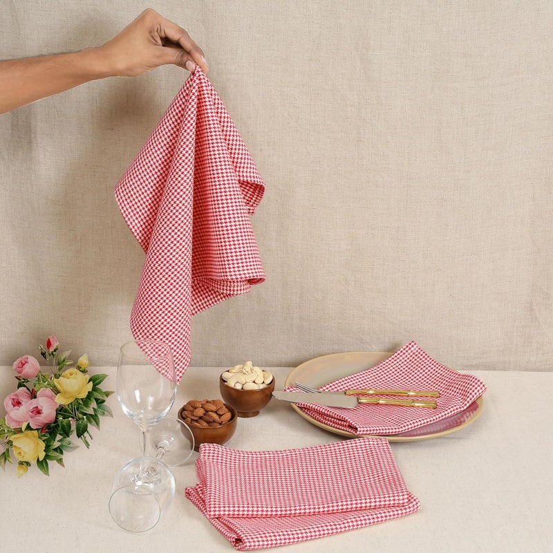Native Fab 100 Cotton Cloth Napkins 18x18 inches Houndstooth Dinner Napkins Set of 12 Soft Breathable Absorbent Machine Washable Cloth Napkins Red - Image 3