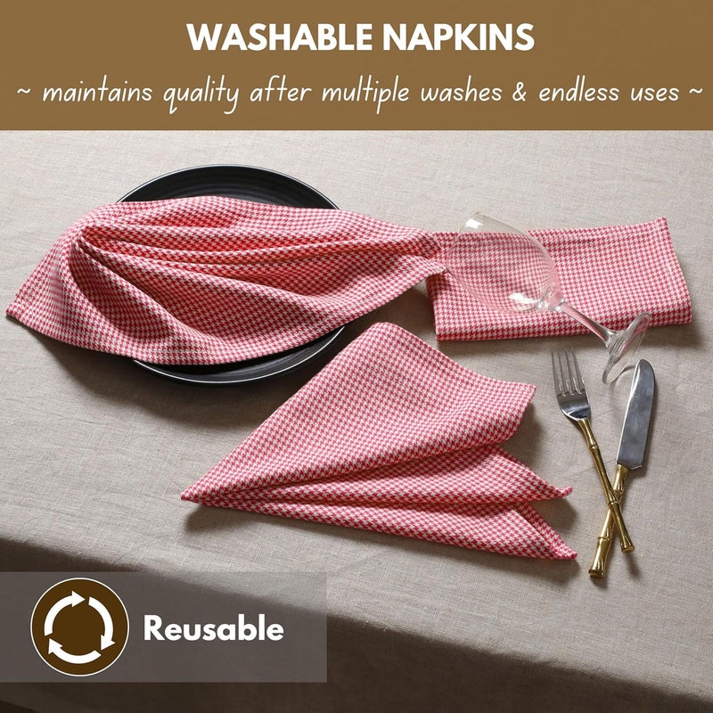 Native Fab 100 Cotton Cloth Napkins 18x18 inches Houndstooth Dinner Napkins Set of 12 Soft Breathable Absorbent Machine Washable Cloth Napkins Red - Image 4
