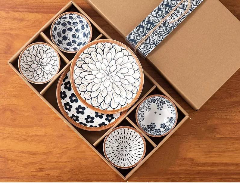 Avon Wellness Japanese Ramen Plates,Bowls and Spoons Set with Chopsticks Kitchen Floral Dinner Set Light-Weight,DailyUse Apply to Soup,Pasta,Salad for Kitchen,Home Beautiful Gift Box Packed (Bowl-I) - Image 1