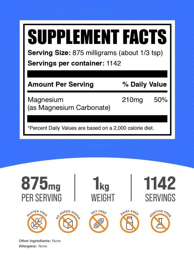 BulkSupplements .com Magnesium Carbonate Powder - Magnesium Carbonate Supplement, Magnesium Carbonate Food Grade - Gluten Free, 875mg per Serving, 1kg (2.2 lbs) (Pack of 1) - Image 2
