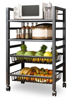 VUCATIN Vegetable Storage Rack Multi-functional Storage Organizer Shelves Movable Storage Shelf with Basket for Kitchen Living Room Laundry Room Balcony (4-Tier Black)  - Image 1