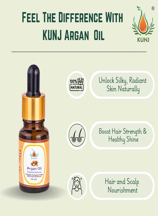 KUNJ Argan Oil (Argania spinosa) 10ML - 100% Pure & Natural, Cold Pressed, Undiluted - Premium Therapeutic Grade Carrier Oil for Hair Nourishment, Skin Hydration, Face Care & Anti-Aging - Image 2
