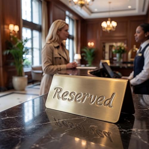 MATIMASU 2 Pack Small Reserved Table Signs for Restaurants,Dinner Parties,Banquets,Events - Stainless Steel Table Tent Place Signs - 10 Year’s Use - Etched Design - Double Sided View - 4.7 x 1.9 In - (Sliver) - Image 3