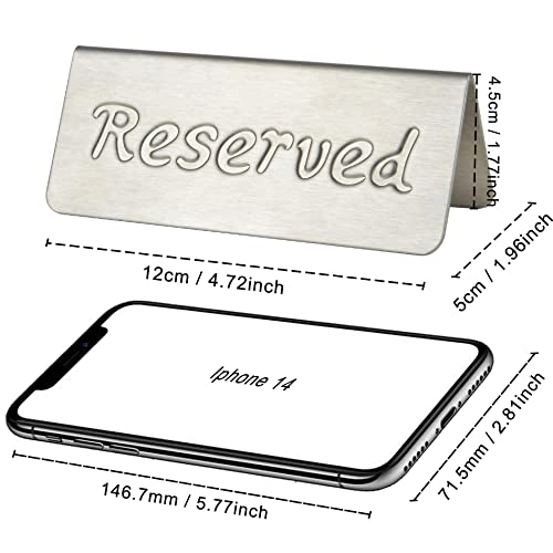 MATIMASU 2 Pack Small Reserved Table Signs for Restaurants,Dinner Parties,Banquets,Events - Stainless Steel Table Tent Place Signs - 10 Year’s Use - Etched Design - Double Sided View - 4.7 x 1.9 In - (Sliver) - Image 2