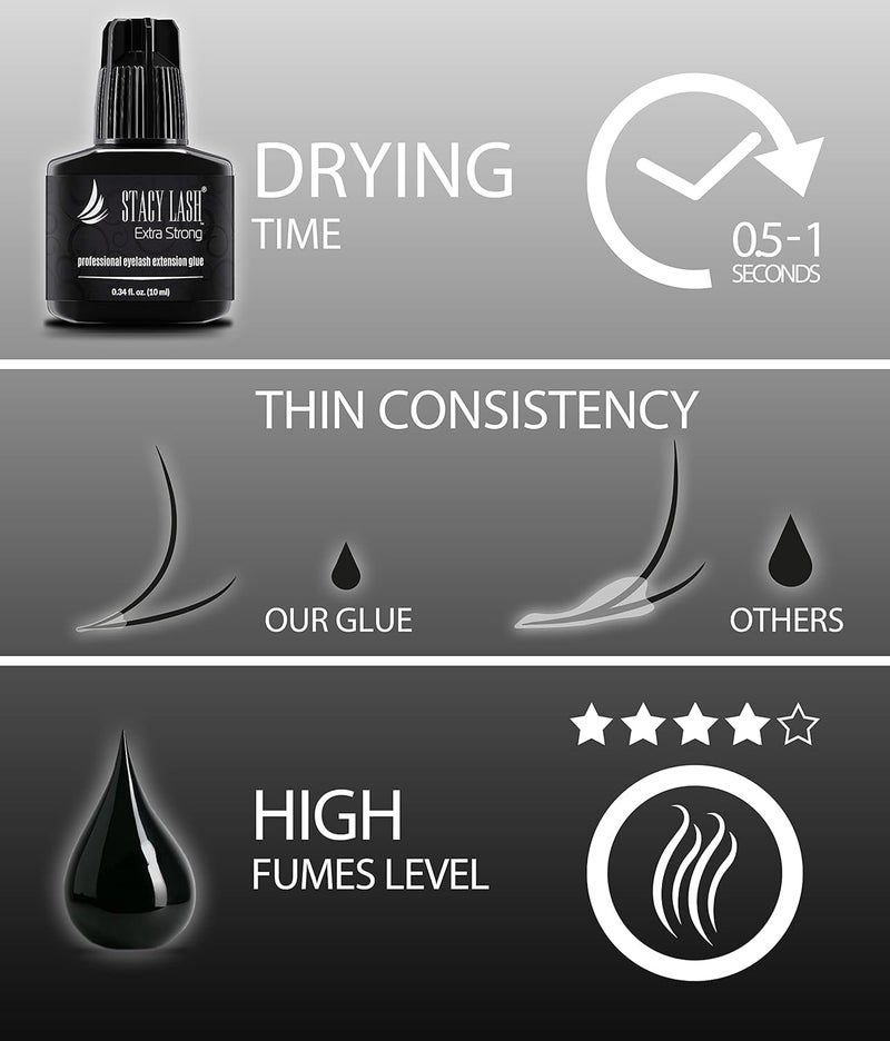 Stacy Lash Extra Strong Eyelash Extension Glue Stacy Lash (0.34 fl.oz / 10 ml) / 0.5-1 Sec Dry/Retention – 8 Weeks/Black Adhesive/Professional Supplies - Image 4