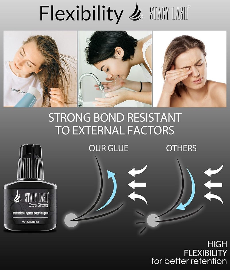 Stacy Lash Extra Strong Eyelash Extension Glue Stacy Lash (0.34 fl.oz / 10 ml) / 0.5-1 Sec Dry/Retention – 8 Weeks/Black Adhesive/Professional Supplies - Image 5