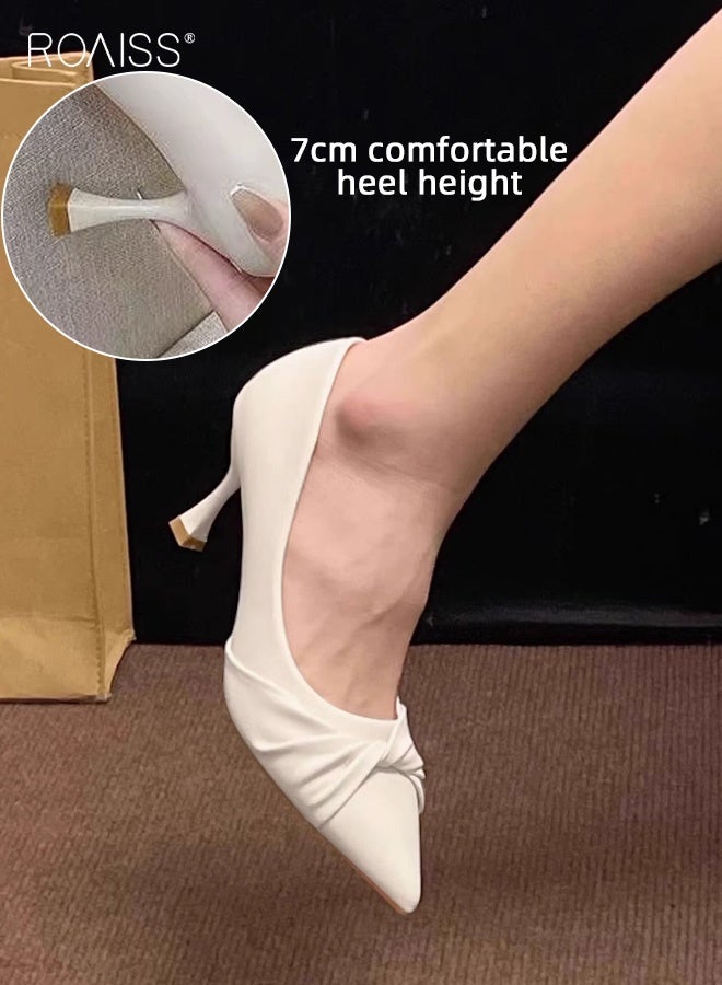 رويس حذاء نسائي بيج بكعب عالٍ، مصنوع من الجلد الناعم، ذو مقدمة مدببة، ارتفاعه 7 سم، يوفر الراحة والتهوية ومقاومة للانزلاق، مثالي للارتداء اليومي، والعمل، والمناسبات الخاصة. - Image 4