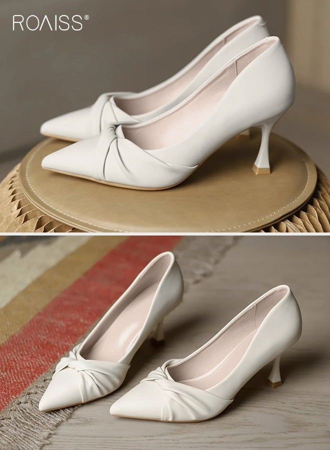 رويس حذاء نسائي بيج بكعب عالٍ، مصنوع من الجلد الناعم، ذو مقدمة مدببة، ارتفاعه 7 سم، يوفر الراحة والتهوية ومقاومة للانزلاق، مثالي للارتداء اليومي، والعمل، والمناسبات الخاصة. - Image 5