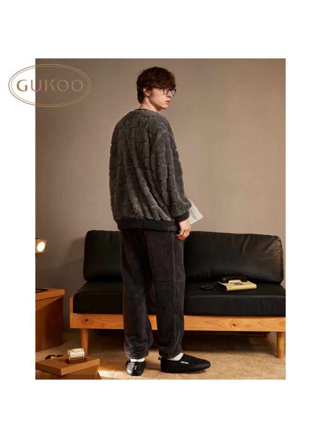 Gukoo Couples Pajamas Autumn Winter Disney Mickey Soft Cotton Fleece Simple Men's Homewear Set Gray Men's Size M - Image 3