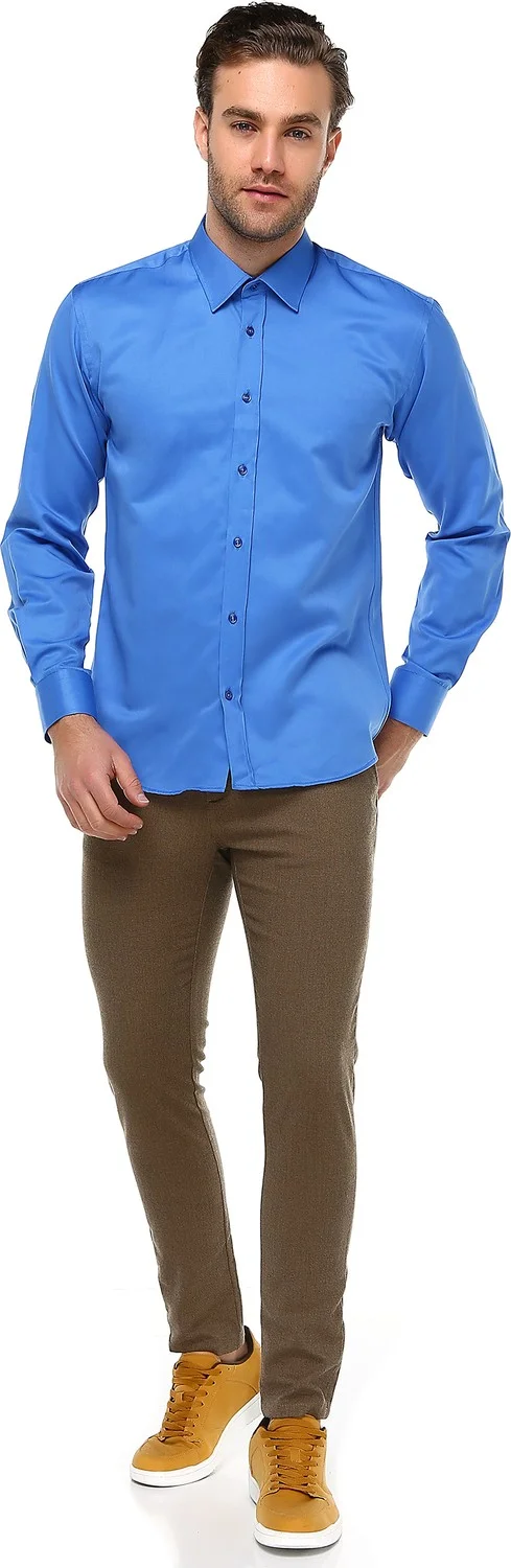 فاريتا Men's Blue Slim Fit Cut Long Sleeve Cotton Shirt