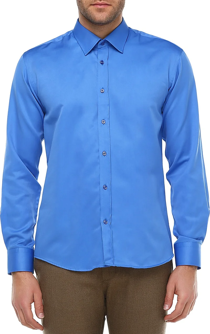فاريتا Men's Blue Slim Fit Cut Long Sleeve Cotton Shirt