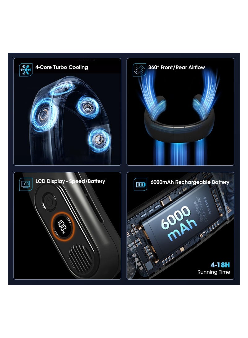 general Portable Neck Fan, Personal Fan with LED Display, USB-C Rechargeable, 6000mAh-Battery, 360° ,3-Speed Adjustment & Whisper-Quiet Operation, Perfect for Home - Image 3