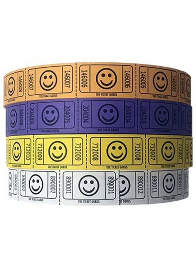 The Ticket Gurus-(4) Single Smile Rolls- 2000 Tickets Per Roll-Purple/Yellow/Orange/White