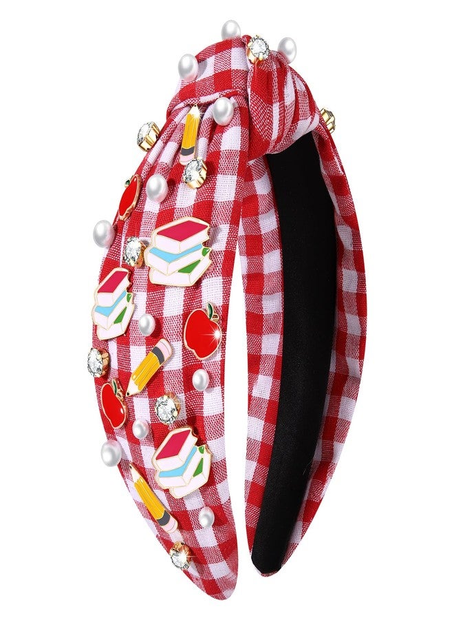 طوق رأس للمعلمة، قلم رصاص، دفتر، طوق رأس أحمر منقوش، طوق رأس مرصع باللؤلؤ والكريستال، طوق رأس معقود، هدايا تقدير للمعلمات للعودة إلى المدرسة