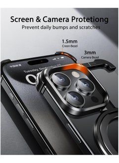 ICARLUS Titanium Frameless for iPhone 15 Pro Case with Magsafe Kickstand with Ring Stand Magnetic - Black  - Image 4