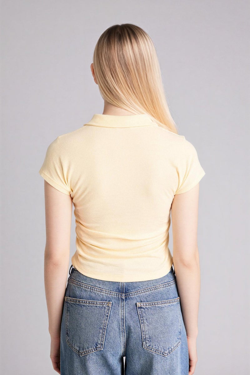 DeFacto Yellow Woman Slim Fit Ribbed Knitted Polo Casual - Image 5