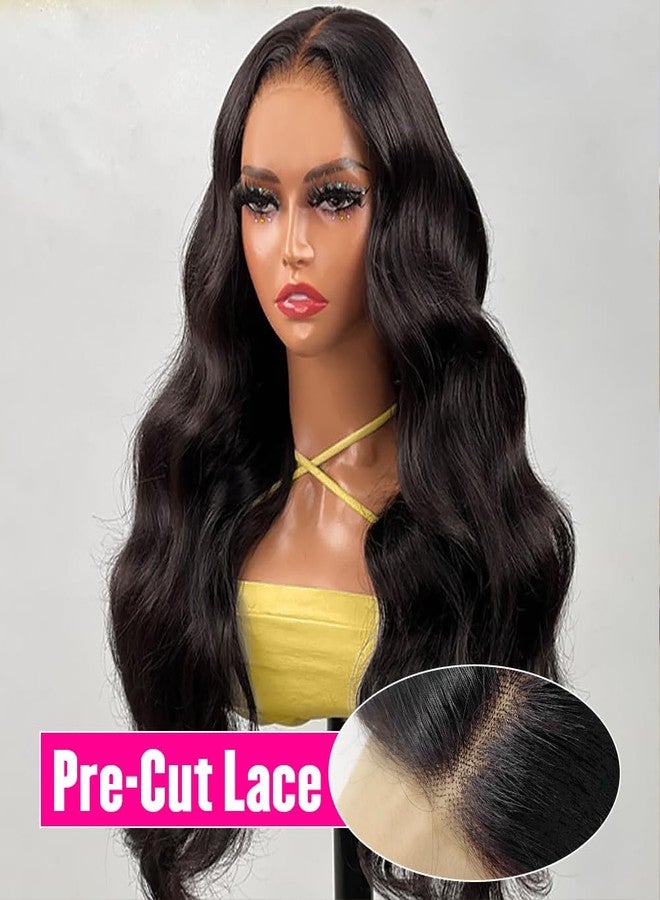 Hedy 10A Glueless Human Hair Wigs for Black Women 180 Density HD Transparent Body Wave Lace Front Wigs Human Hair Pre Plucked with Baby Hair Natural Black(24 Inch) - Image 5