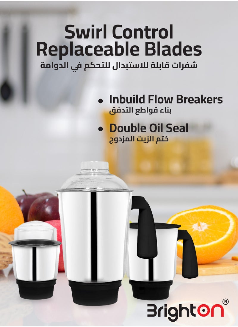 Brighton - 3-in-1 Mixer Grinder, 800W Made in India, Stainless Steel Jars, Harmonic Grinding, Overload Protection, 3-Speed Control, Unbreakable Lids, Smart Sensor, 2-Year Warranty. - Image 1