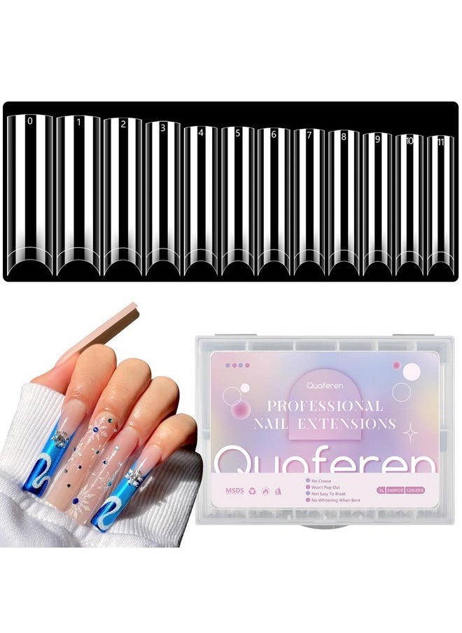Quaferen No C Curve Nail Tips 240Pcs Xxl Extra Long Clear Tapered Square Flat Straight Nail Tips Half Cover Acrylic Nail Tips Square Fake Nails For Nail Art Salon Home 12 Sizes  - Image 1