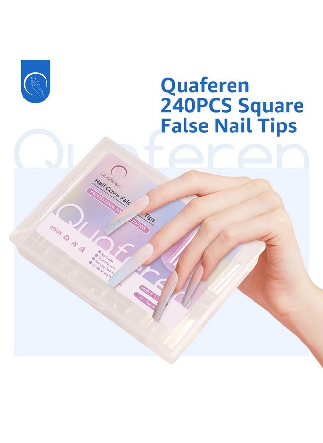 Quaferen No C Curve Nail Tips 240Pcs Xxl Extra Long Clear Tapered Square Flat Straight Nail Tips Half Cover Acrylic Nail Tips Square Fake Nails For Nail Art Salon Home 12 Sizes  - Image 2