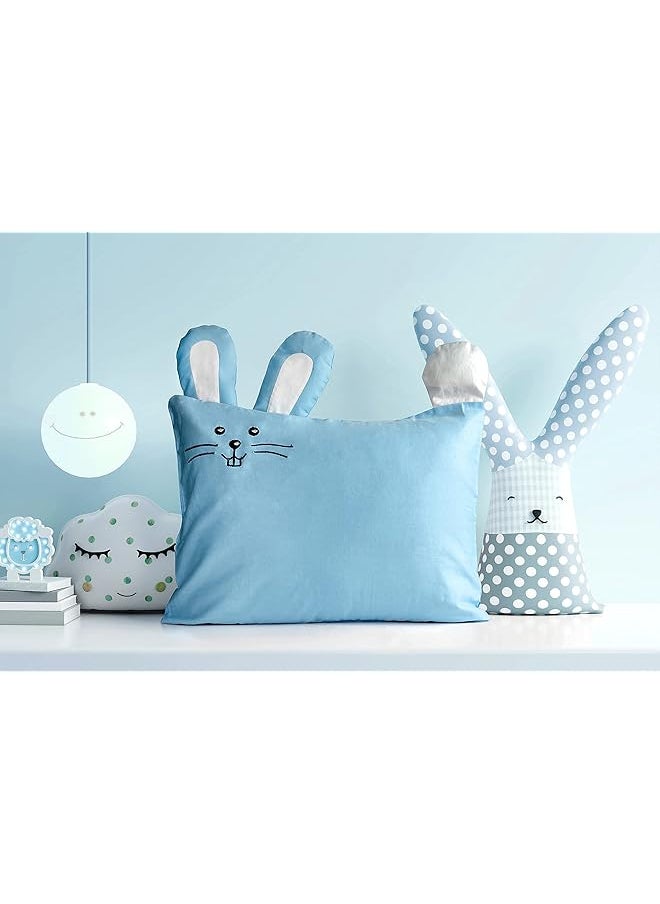 erorex - Toddler Pillow With Pillowcase Blue Bunny Design 33X46Cm Durable Hypoallergenic And Machine Washable With Envelope Closure. Perfect For Toddler Cot Kids Bed Set Infant And Travel Blue - Image 1