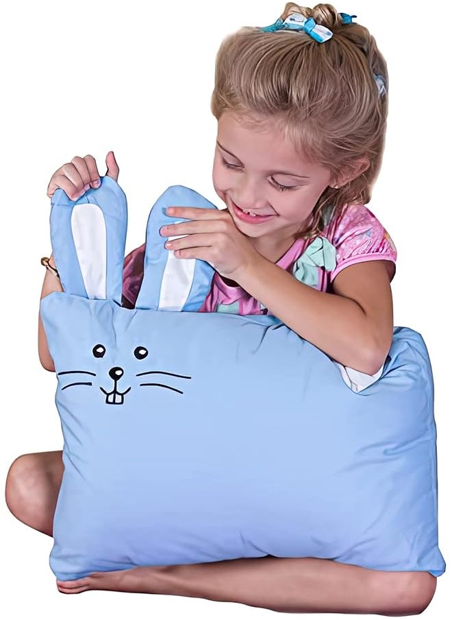 erorex - Toddler Pillow With Pillowcase Blue Bunny Design 33X46Cm Durable Hypoallergenic And Machine Washable With Envelope Closure. Perfect For Toddler Cot Kids Bed Set Infant And Travel Blue - Image 1