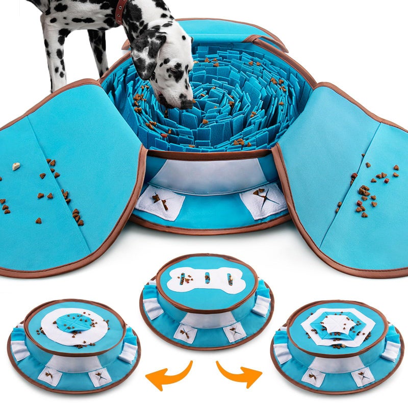 AWOOF Pet Snuffle Mat for Dogs, Interactive Feed Game for Boredom, Encourages Natural Foraging Skills for Cats Dogs Bowl Travel Use, Dog Treat Dispenser Indoor Outdoor Stress Relief (Blue) - Image 1