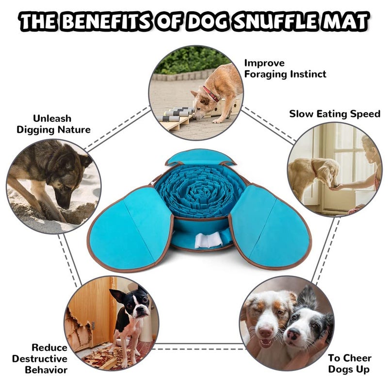 AWOOF Pet Snuffle Mat for Dogs, Interactive Feed Game for Boredom, Encourages Natural Foraging Skills for Cats Dogs Bowl Travel Use, Dog Treat Dispenser Indoor Outdoor Stress Relief (Blue) - Image 4
