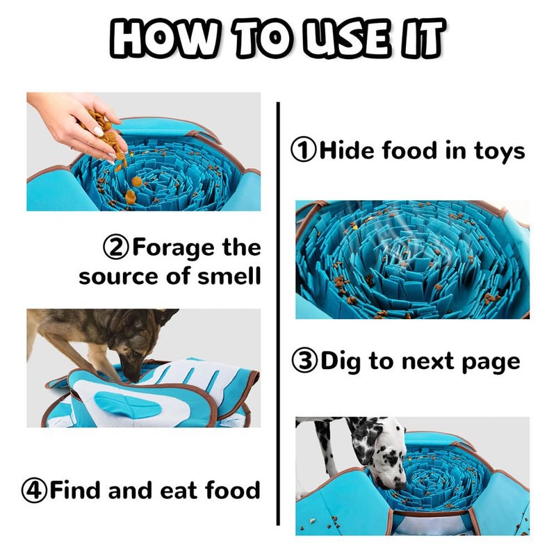 AWOOF Pet Snuffle Mat for Dogs, Interactive Feed Game for Boredom, Encourages Natural Foraging Skills for Cats Dogs Bowl Travel Use, Dog Treat Dispenser Indoor Outdoor Stress Relief (Blue) - Image 3