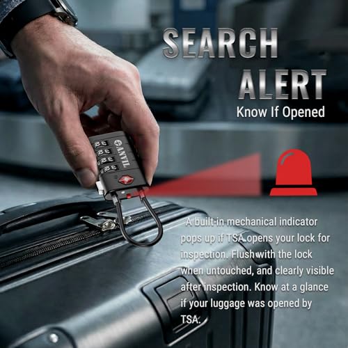 ANVIL TSA Approved Luggage Locks with Search Alert Indicator 4Digit Combination Suitcase Lock Advanced TSA008 Core Heavy Duty AntiTheft Travel Lock for Double Zippers Backpacks 8 Black - Image 3