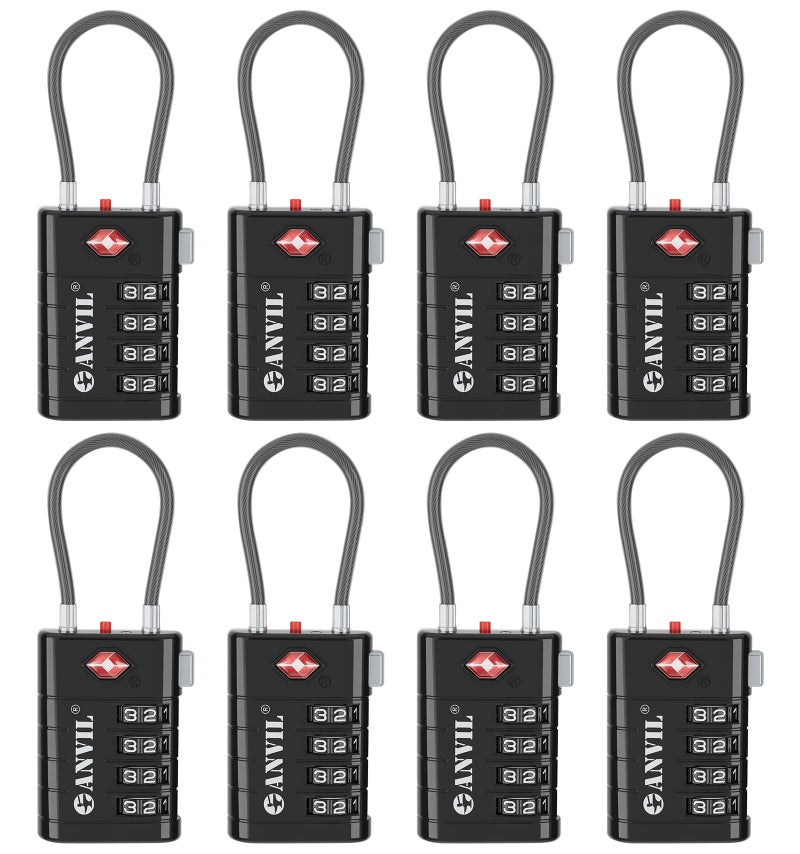 ANVIL TSA Approved Luggage Locks with Search Alert Indicator 4Digit Combination Suitcase Lock Advanced TSA008 Core Heavy Duty AntiTheft Travel Lock for Double Zippers Backpacks 8 Black - Image 2