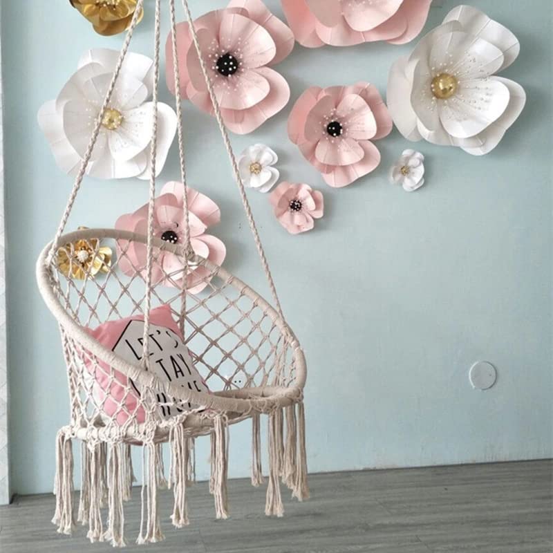 TGOPIT كرسي هزاز معلق دائري من حبل القطن ماكرامي TGOPIT للداخل والخارج سرير هزاز جولا أبيض - Image 5