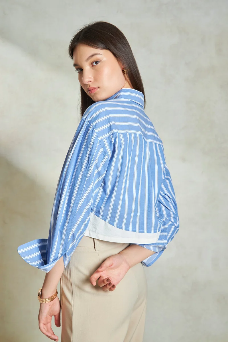 فيرجيو Cotton Striped Daywear Cropped Shirts for Women