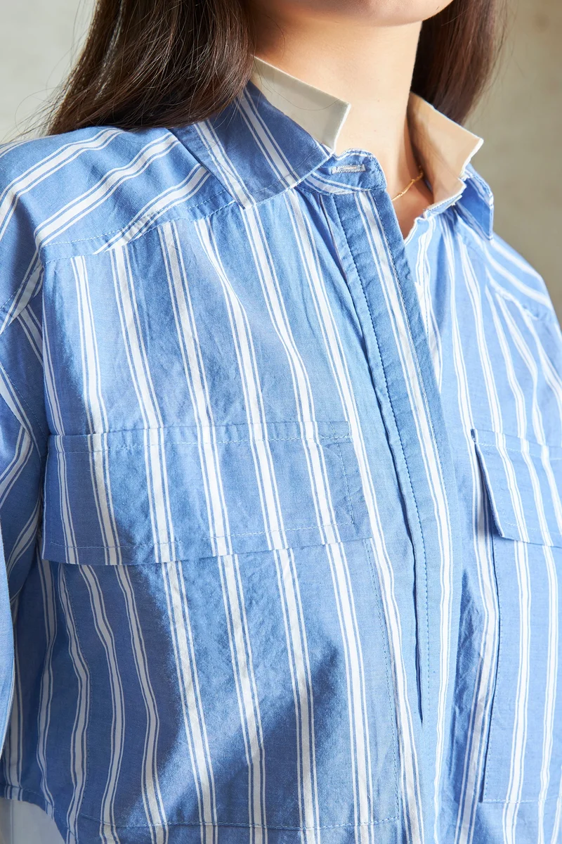 Virgio Cotton Striped Daywear Cropped Shirts for Women