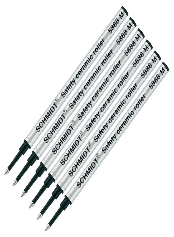 Lanier Pens Schmidt 5888 M Safety Ceramic Rollerball Metal Refill - Black (Medium Tip 0.7mm) - Pack of 6 - Image 1