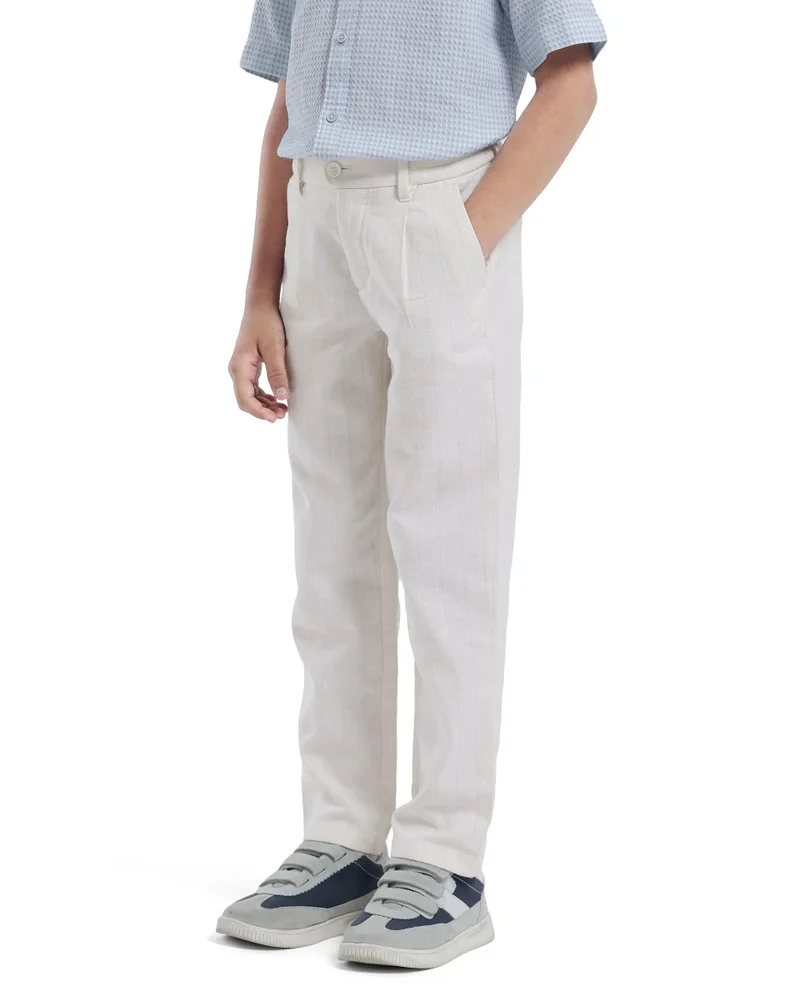Rare Ones Rare Ones Kids Leo White Polyester Blend Polyester Blend Striped Button & Zip Closure Regular Fit Trouser