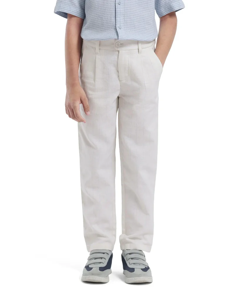 Rare Ones Rare Ones Kids Leo White Polyester Blend Polyester Blend Striped Button & Zip Closure Regular Fit Trouser