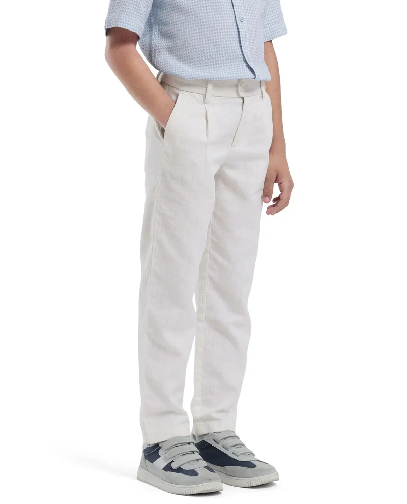Rare Ones Rare Ones Kids Leo White Polyester Blend Polyester Blend Striped Button & Zip Closure Regular Fit Trouser