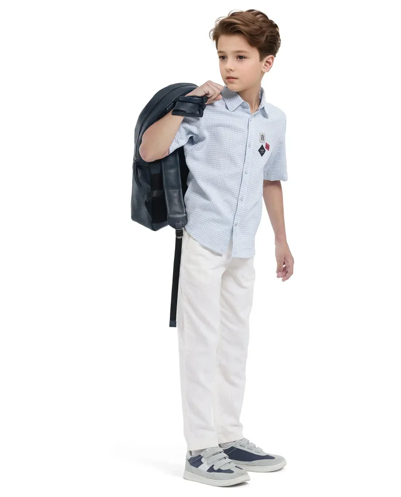 Rare Ones Rare Ones Kids Leo White Polyester Blend Polyester Blend Striped Button & Zip Closure Regular Fit Trouser