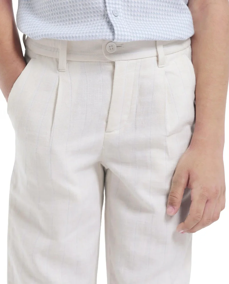 Rare Ones Rare Ones Kids Leo White Polyester Blend Polyester Blend Striped Button & Zip Closure Regular Fit Trouser
