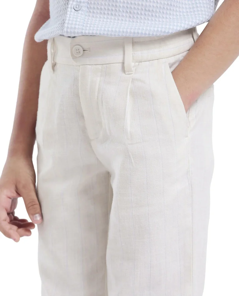 Rare Ones Rare Ones Kids Leo White Polyester Blend Polyester Blend Striped Button & Zip Closure Regular Fit Trouser